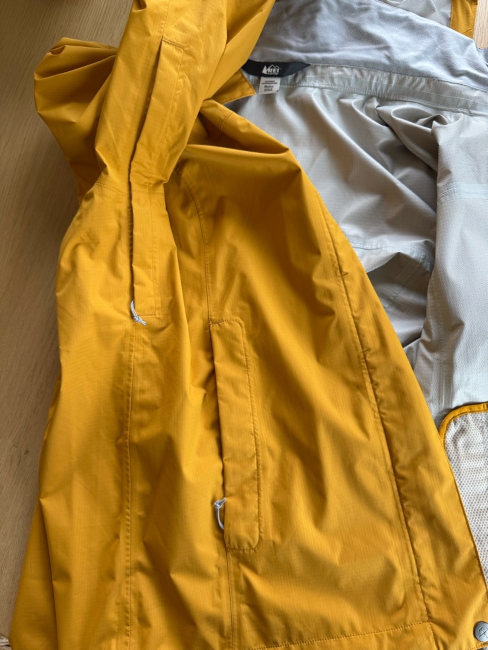 REI Women’s Mustard Yellow Hooded Rain Jacket - Picture 5 of 7